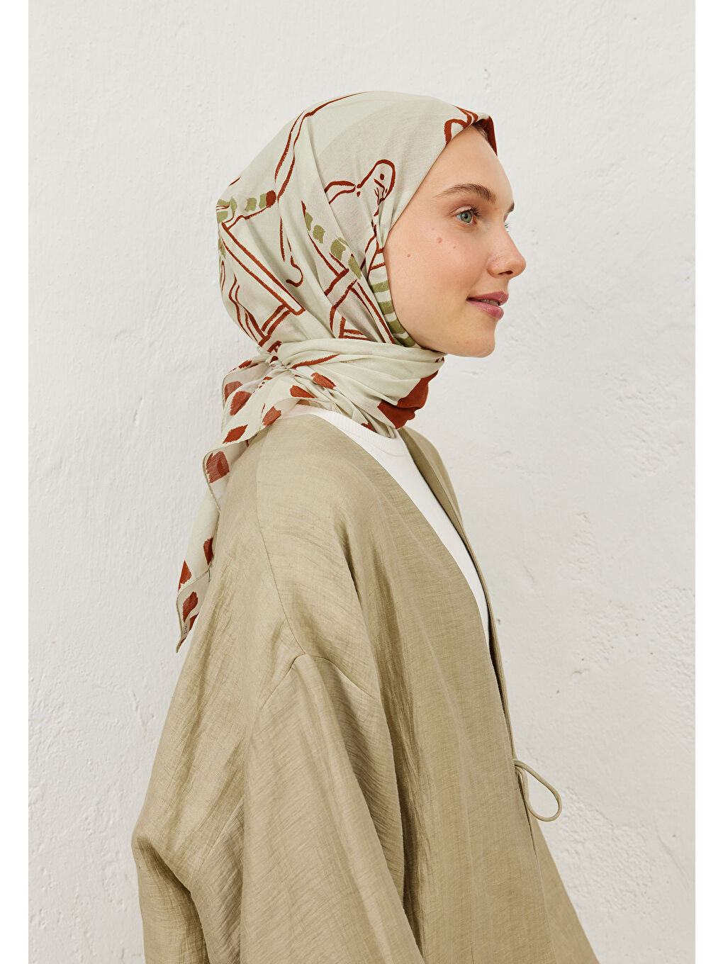 Kahverengi Endless Summer Desen Pamuk Vual Eşarp Kiremit