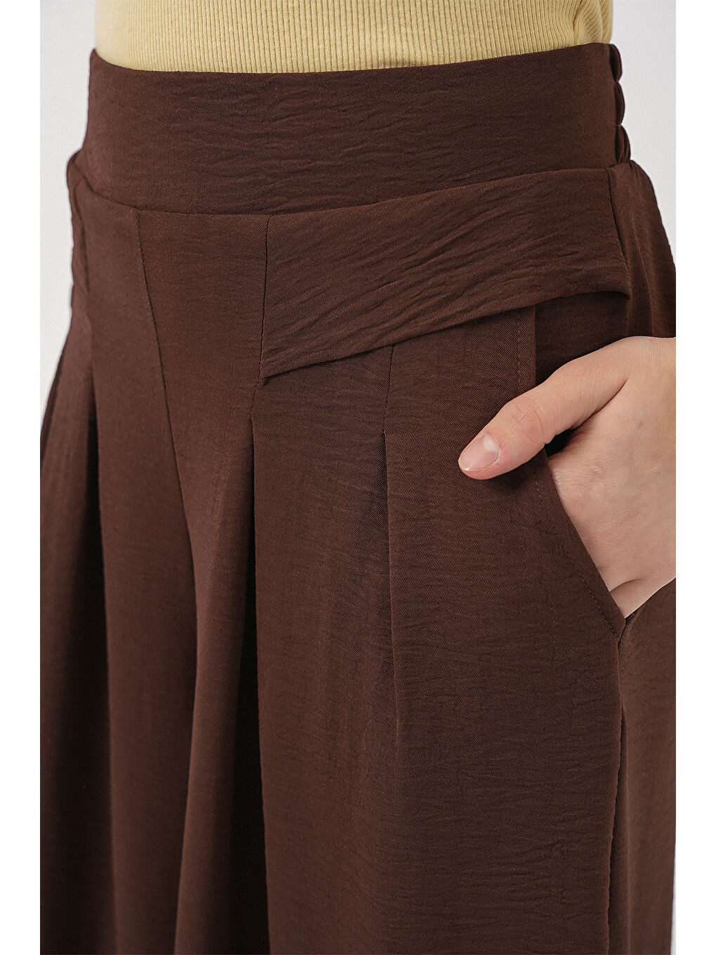 Kadın Geniş Paça Pileli Pantolon 6718 - Kahverengi-5