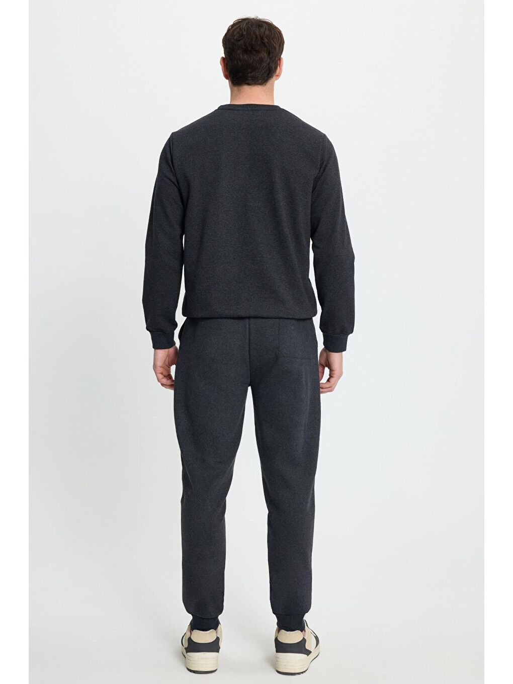 Erkek Regular Fit Klasik Kesim Pamuklu 2 İplik Yumuşak Dokulu Bisiklet Yaka Antrasit Eşofman Takımı-7