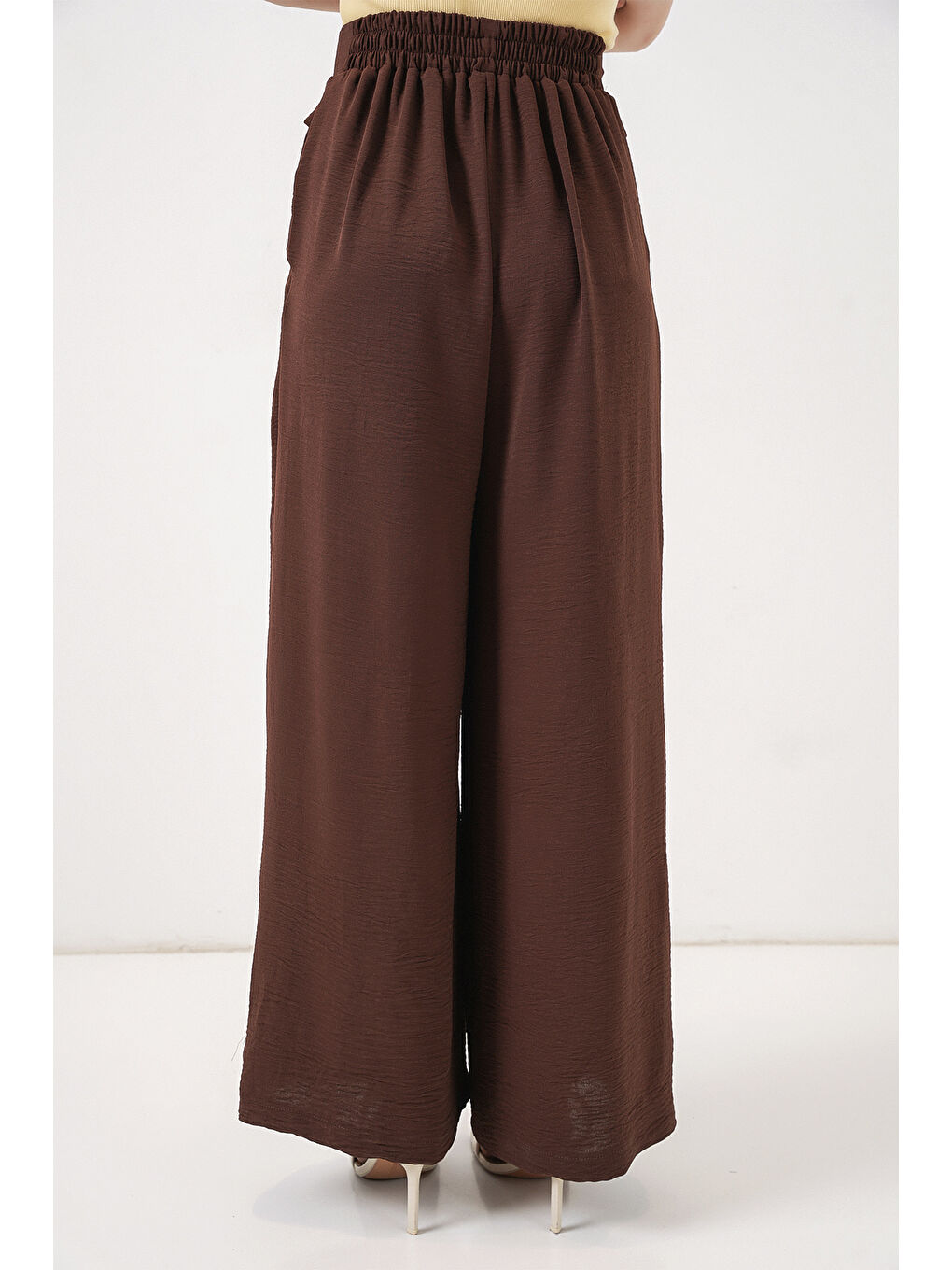 Kadın Geniş Paça Pileli Pantolon 6718 - Kahverengi-6