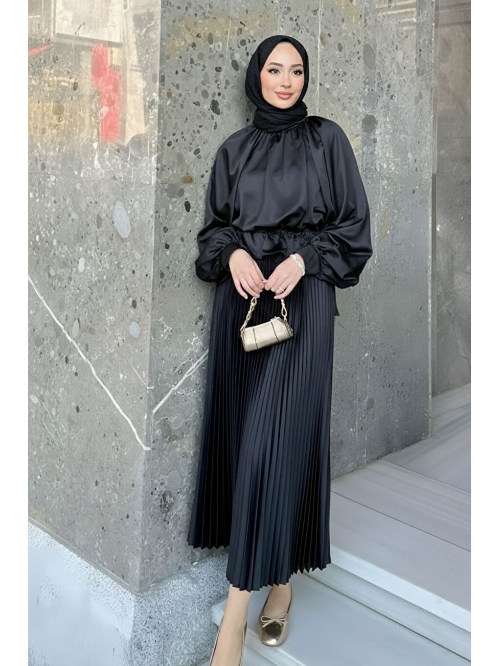 Kadın Piliseli Uzun Etek Siyah-2