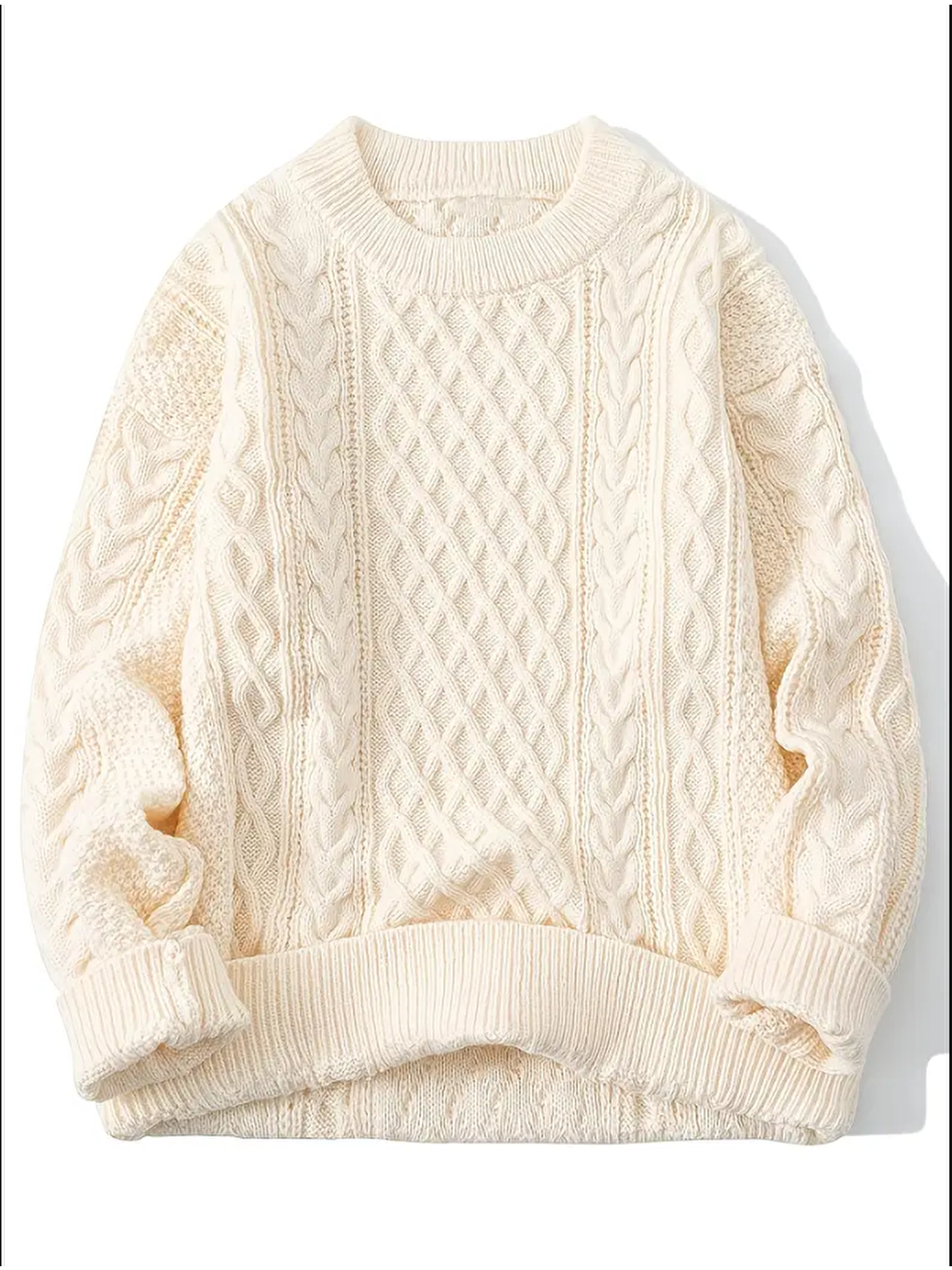 Beyaz Erkek Saç Örgülü Yürütmeli Regular Fit Bisiklet Yaka Triko Kazak