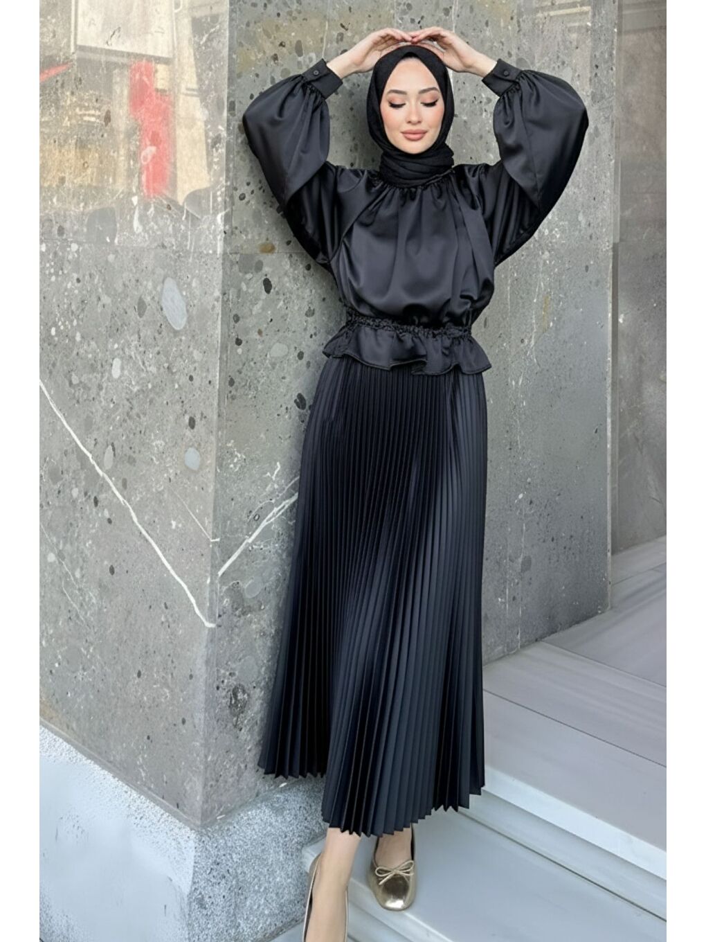 Kadın Piliseli Uzun Etek Siyah-3