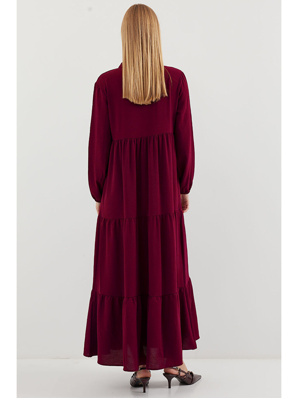 1627 Yaka Bağcıklı Tesettür Elbise - D. Bordo-2