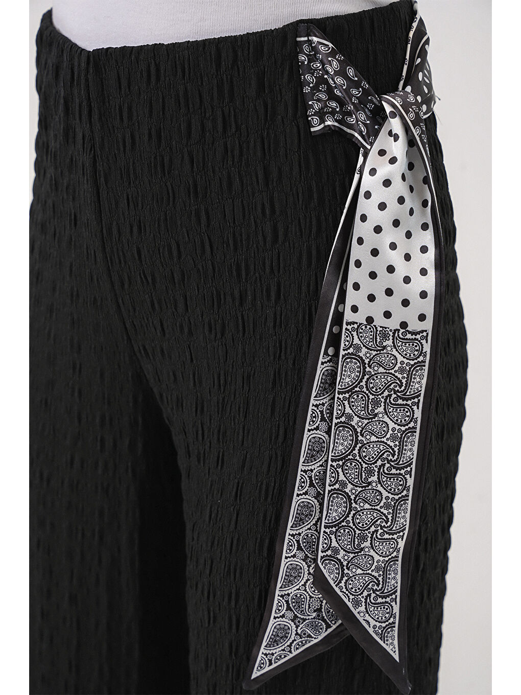 Kadın Fularlı Örme Pantolon 30070 - Siyah-5