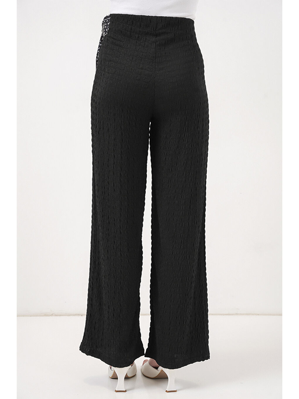 Kadın Fularlı Örme Pantolon 30070 - Siyah-6