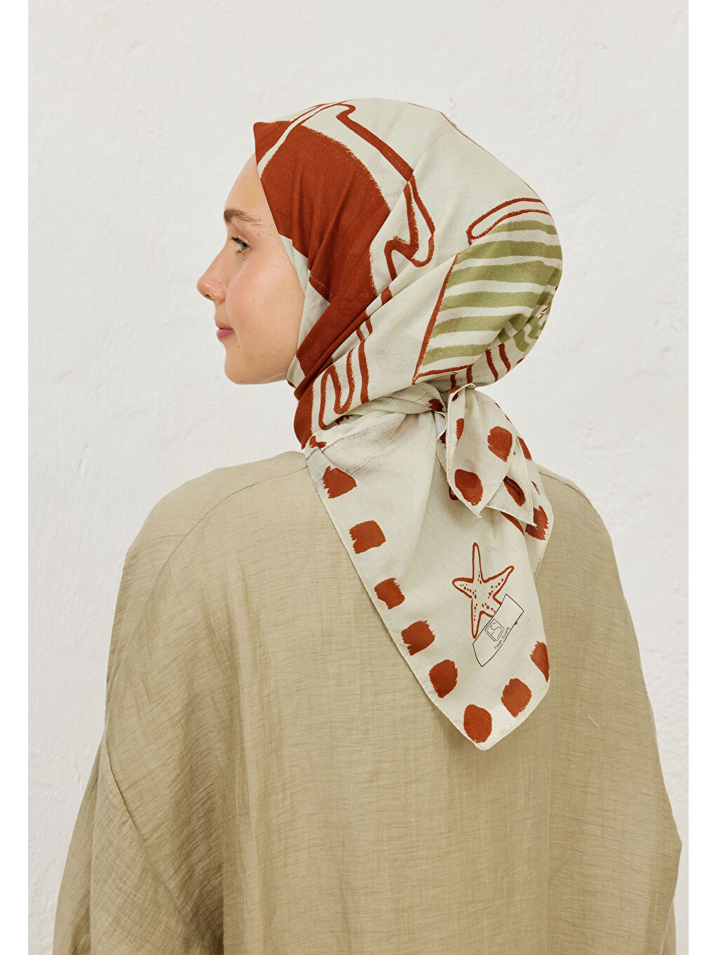 Kahverengi Endless Summer Desen Pamuk Vual Eşarp Kiremit-2