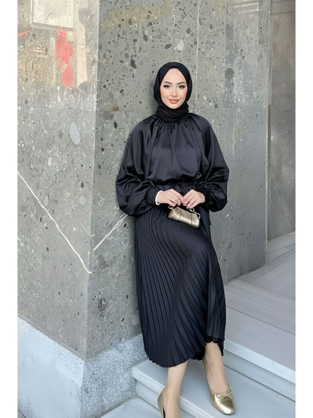 Kadın Piliseli Uzun Etek Siyah-4