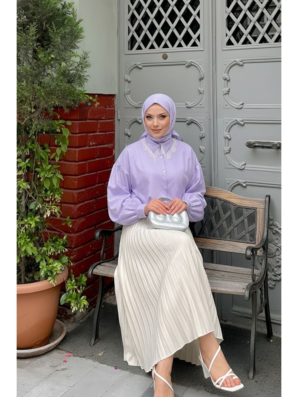 Bej Kadın Piliseli Uzun Etek Krem-3