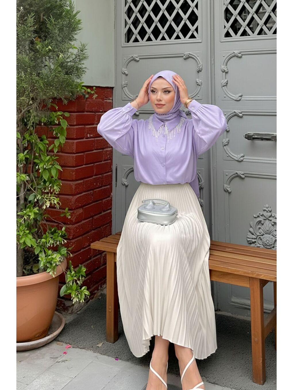 Bej Kadın Piliseli Uzun Etek Krem-4