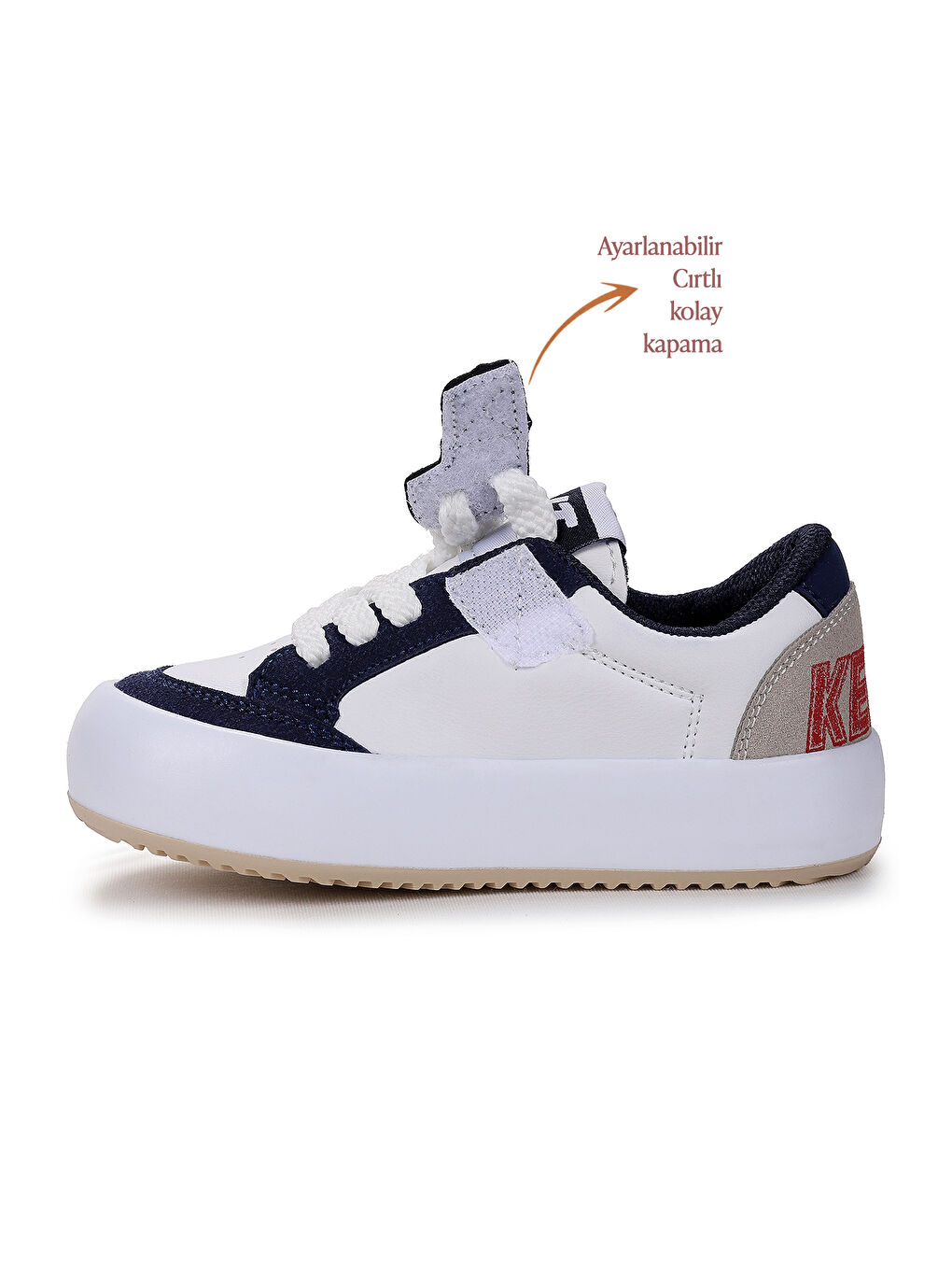 Beyaz Rida Günlük Cırtlı Bağcıklı Erkek Çocuk Spor Ayakkabı-3