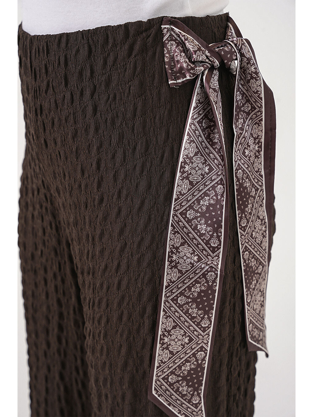 Kadın Fularlı Örme Pantolon 30070 - Kahverengi-5