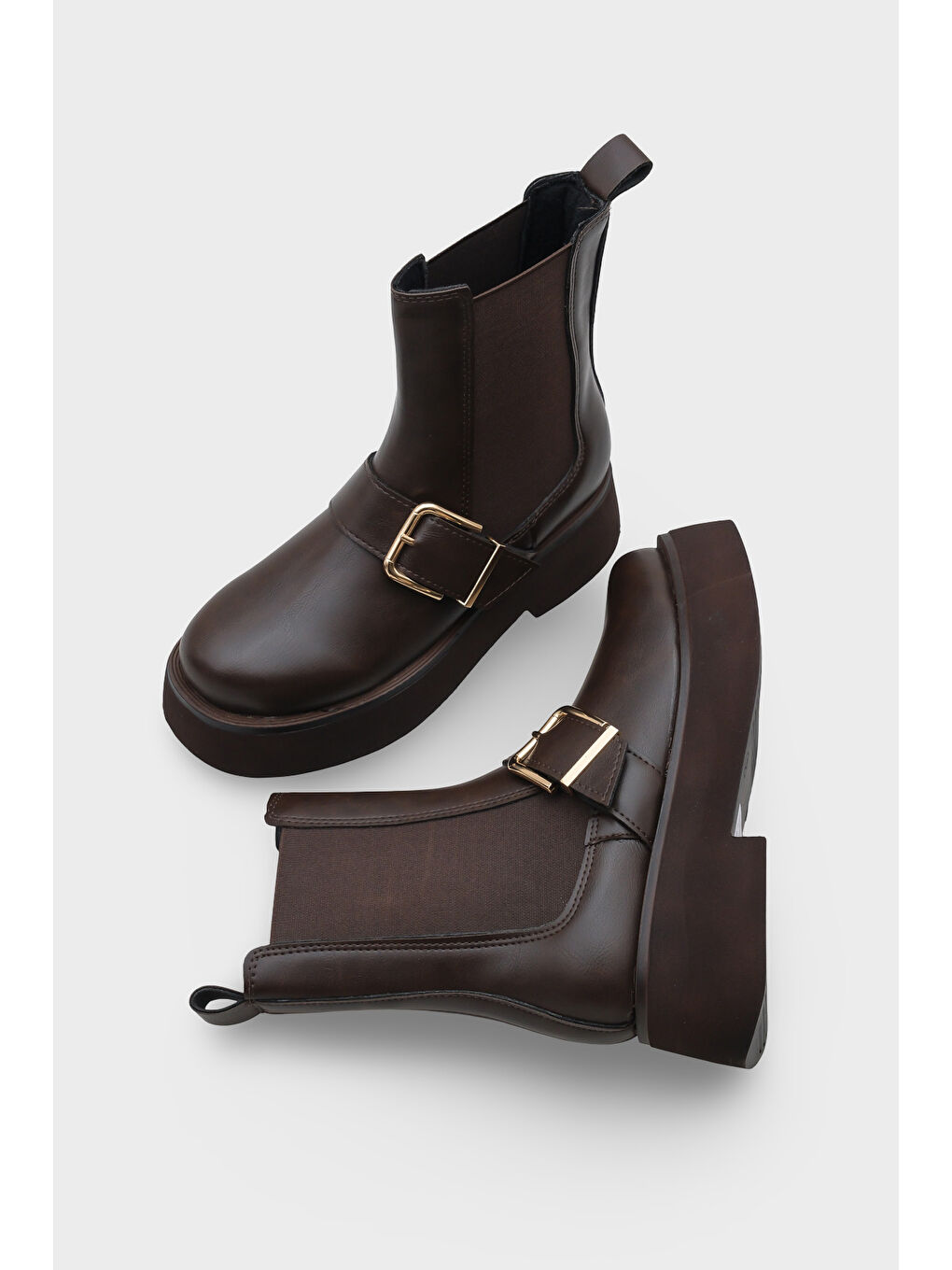 Kahverengi Gennie Yuvarlak Burunlu Yandan Trak Tabanlı Kadın Bot-3