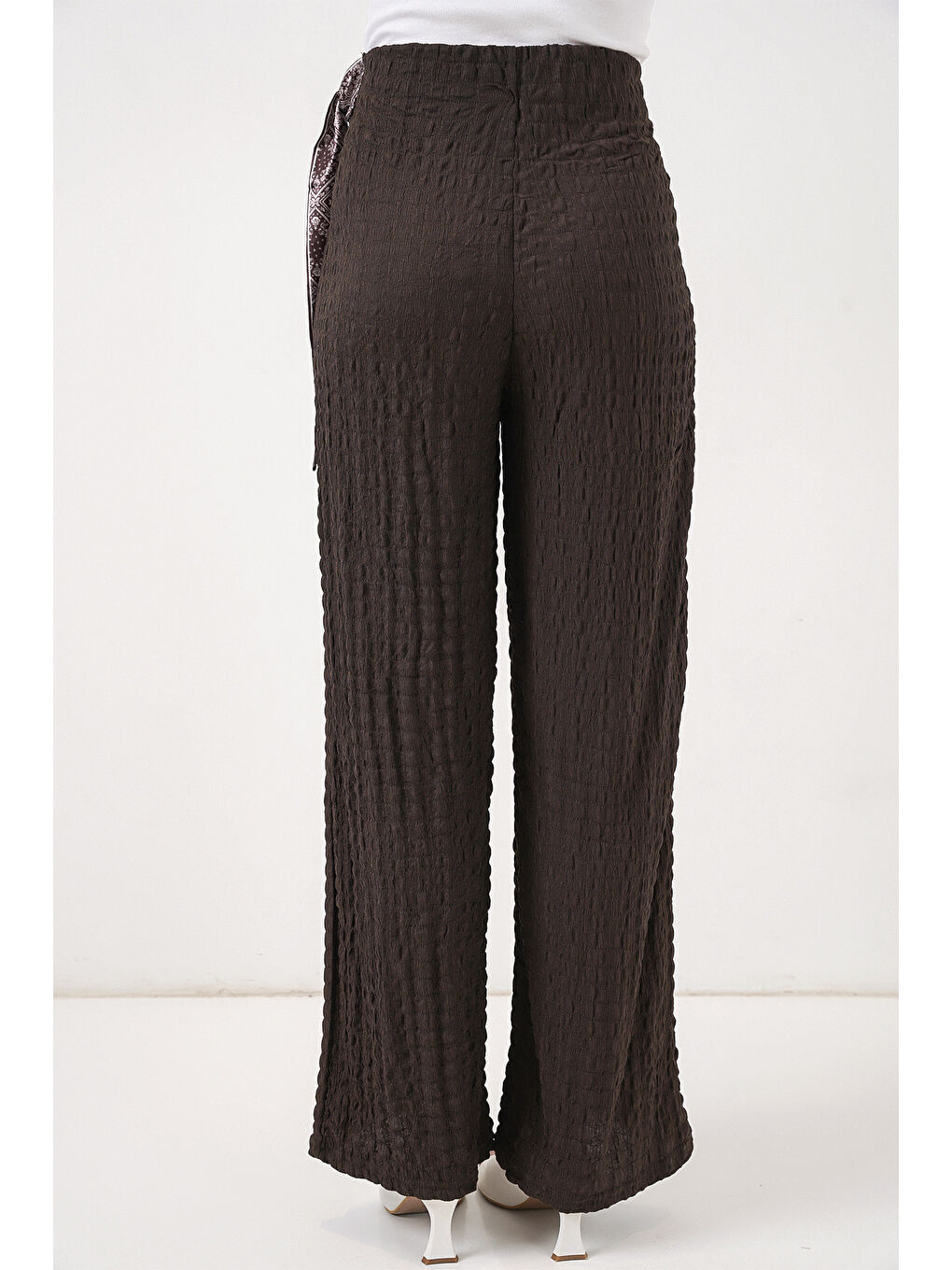 Kadın Fularlı Örme Pantolon 30070 - Kahverengi-6