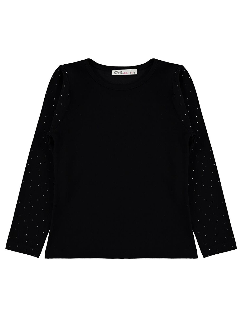 Girls Taşlı 10-13 Yaş Tişört - Siyah