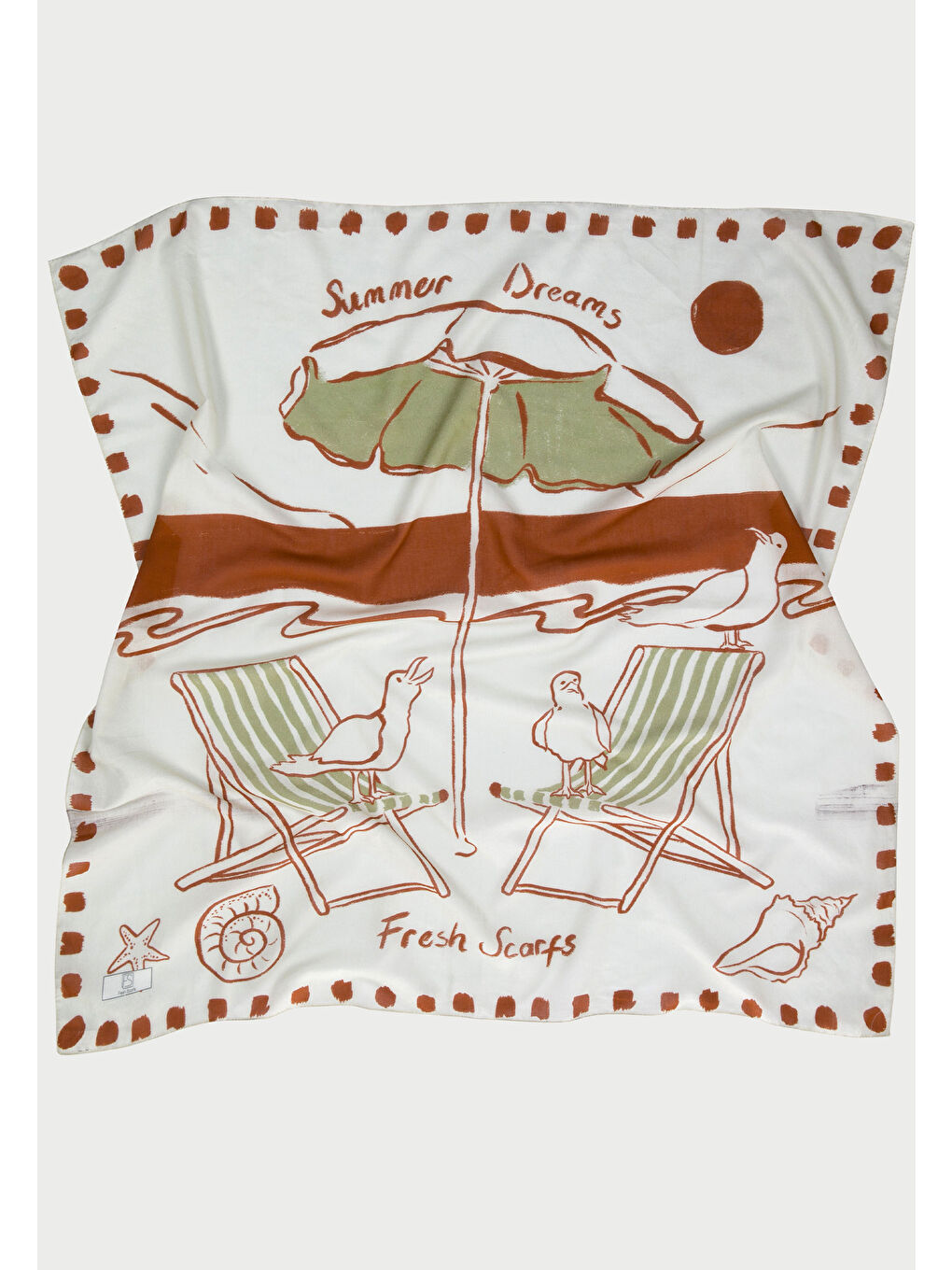 Kahverengi Endless Summer Desen Pamuk Vual Eşarp Kiremit-4