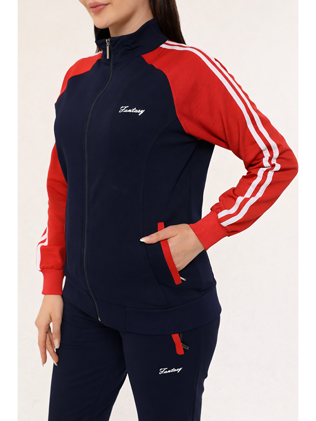 Siyah Büyük Beden Pamuklu Dik Yaka Bayan Eşofman Takımı 18307-4