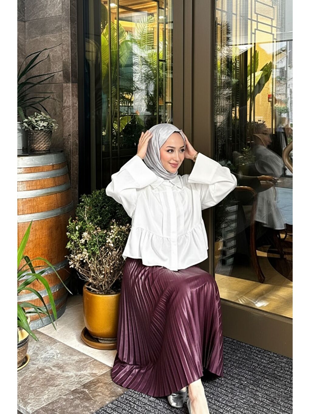 Bordo Piliseli Etek-3