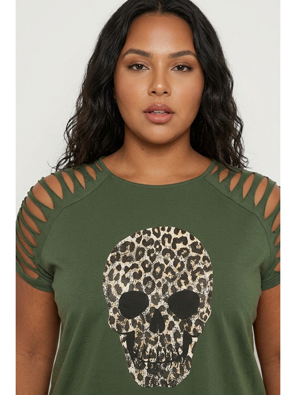 Yeşil Kuru Kafa Desenli T-shirt-5