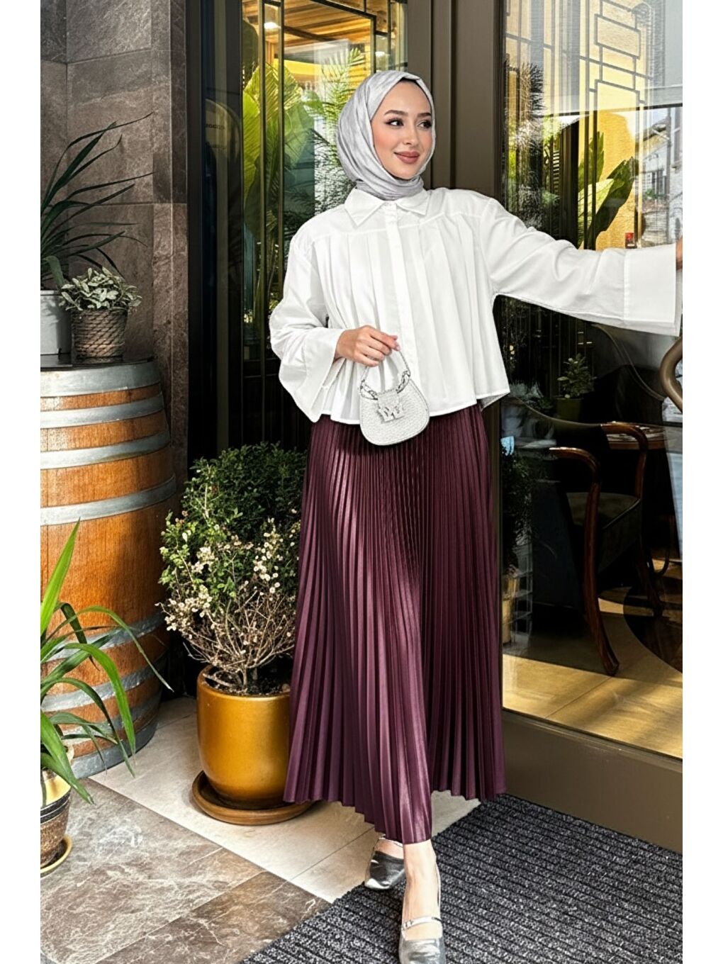 Bordo Piliseli Etek-4