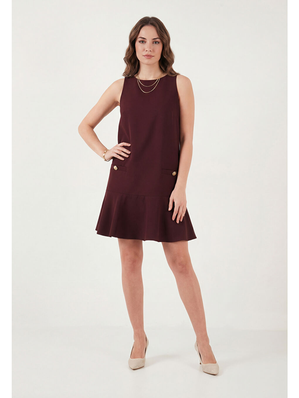 Bordo Kolsuz Mini Boy Cepli Elbise 6525734-1