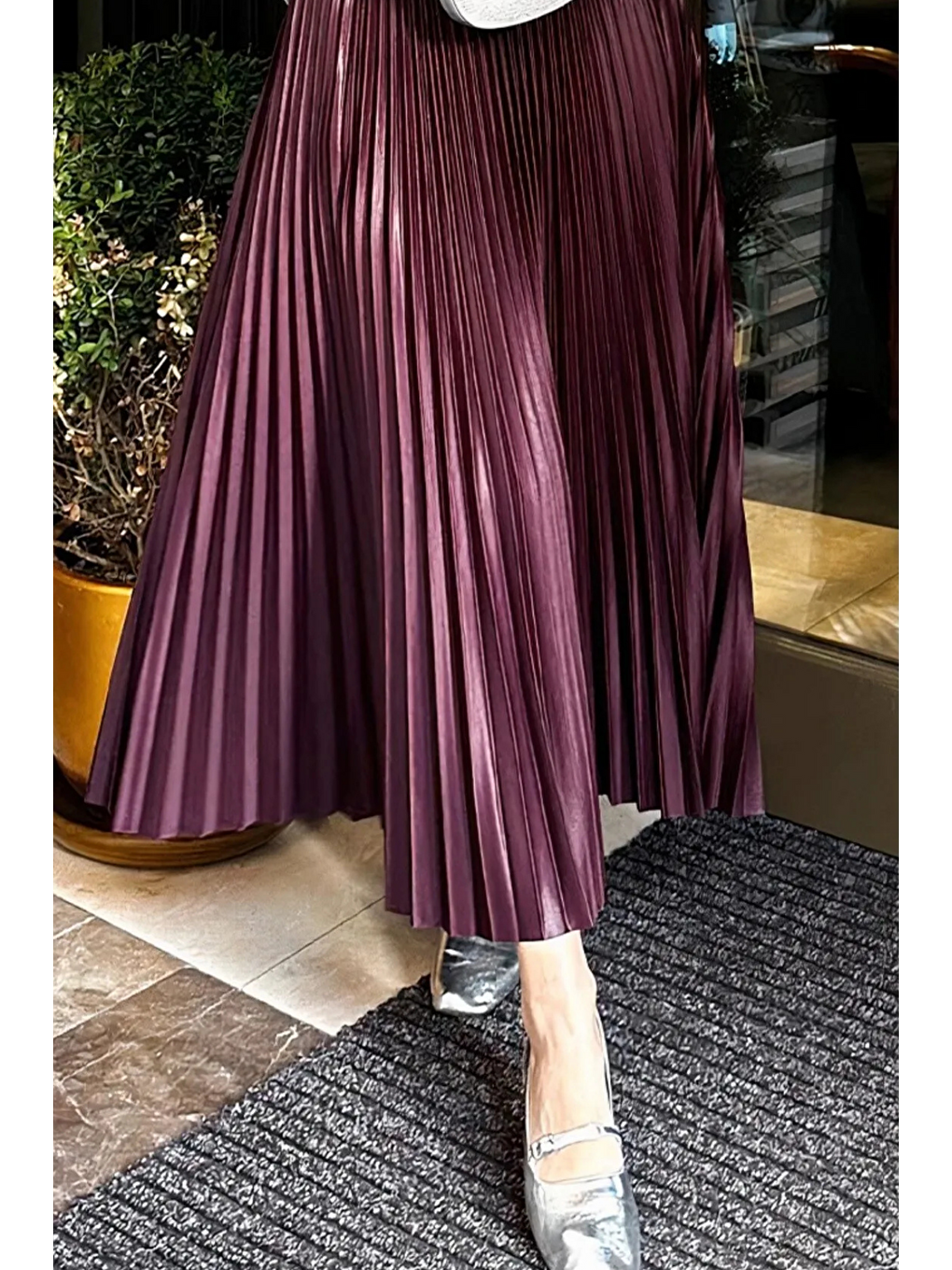 Bordo Kadın 3 Lü Paket Basic Pilise Bol Lastikli Uzun Etek-4