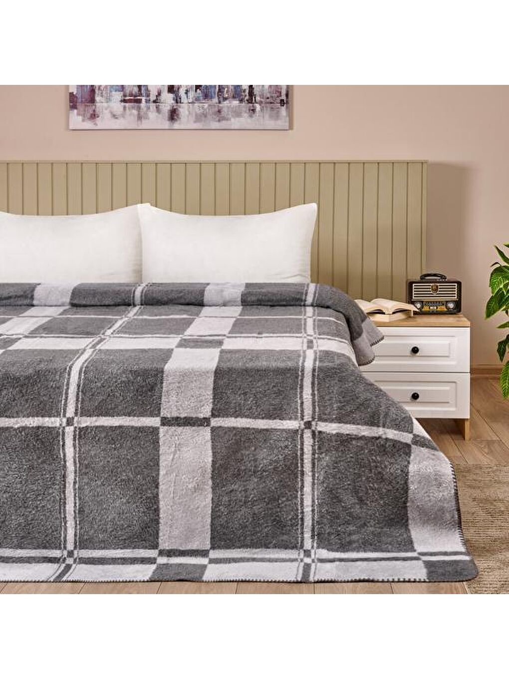 Soft Gerbera Çift Kişilik Battaniye - Gri - 200x220 cm