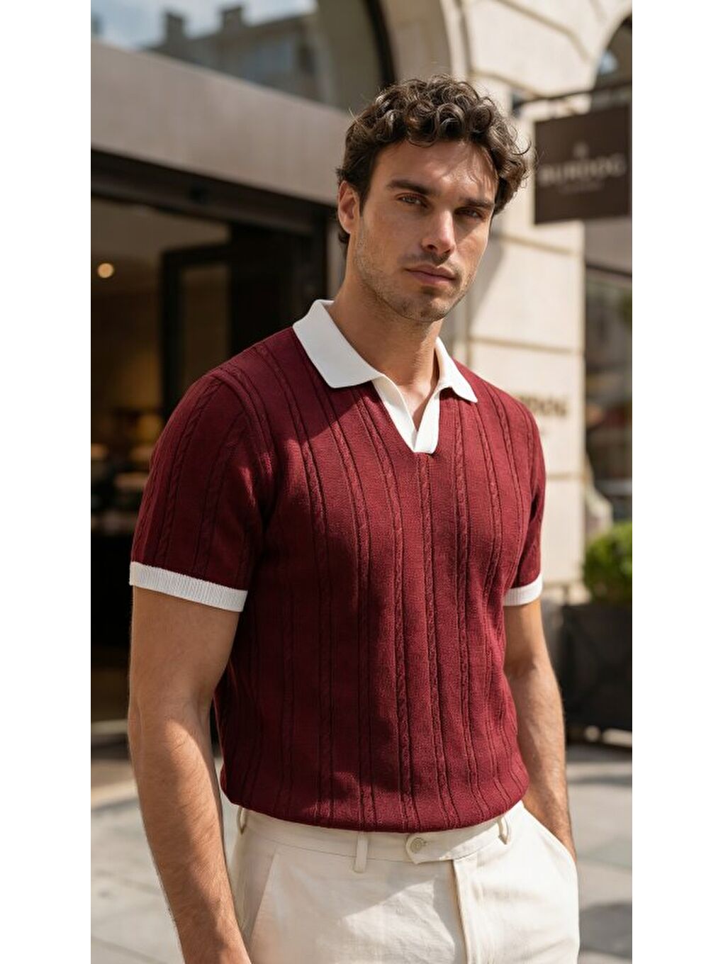 Sarı Erkek %100 Pamuk Polo Yaka Triko Tişört-1