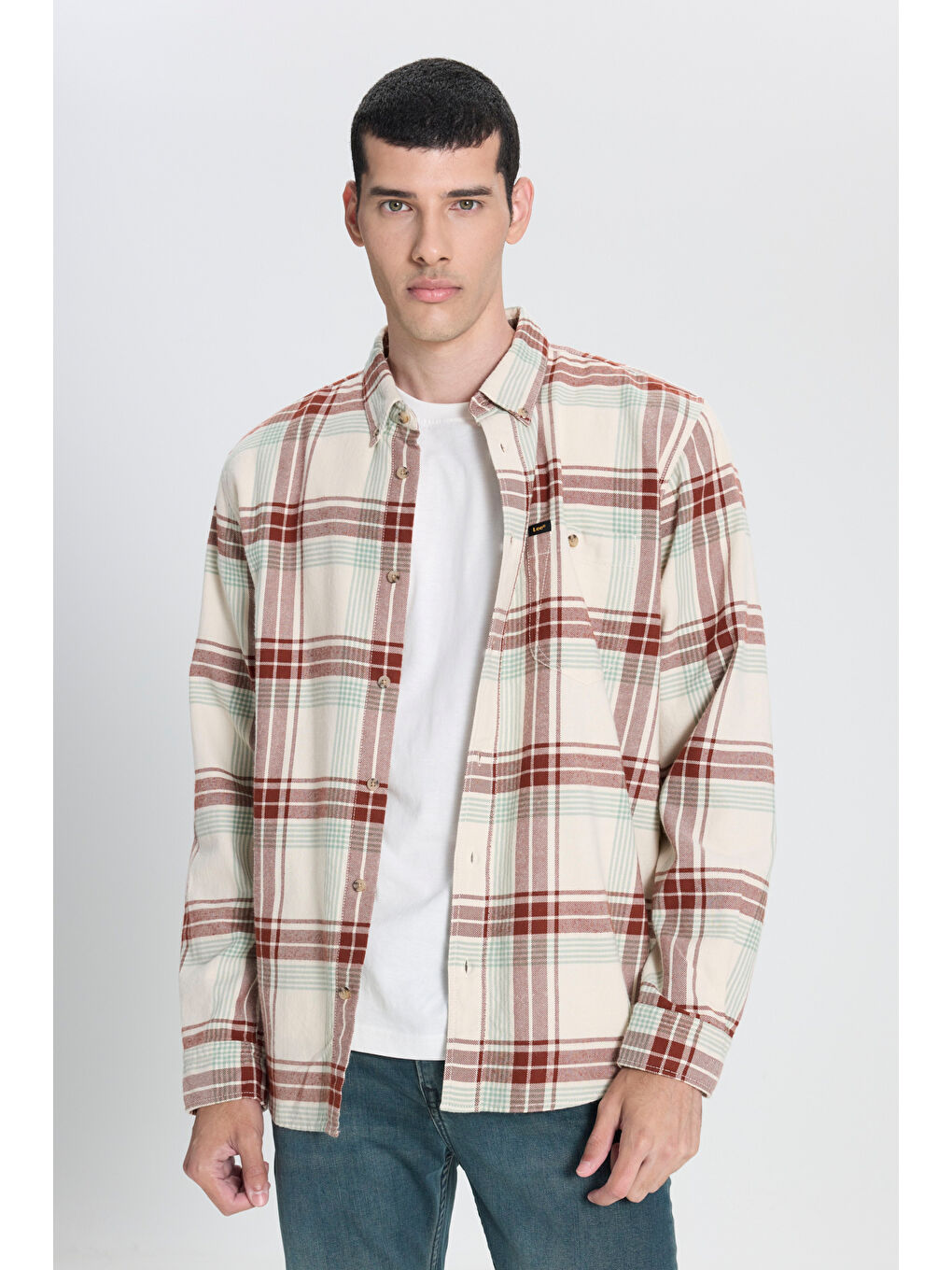 Relaxed Fit Geniş Kesim %100 Pamuk Ekru Gömlek Ceket-1