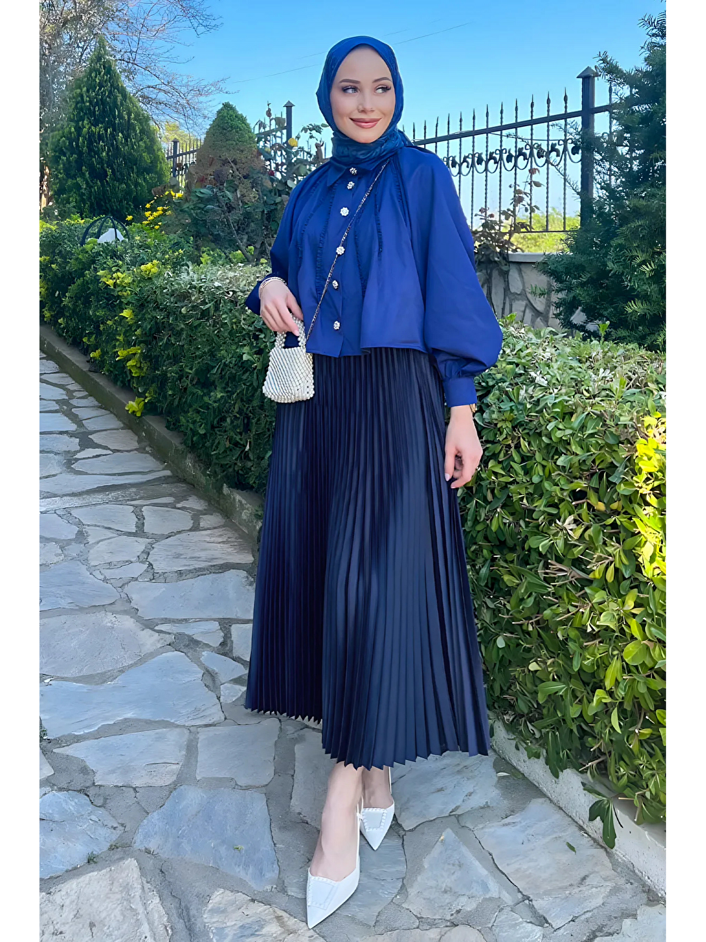 Beyaz Kadın 3 Lü Paket Basic Pilise Bol Lastikli Uzun Etek-2