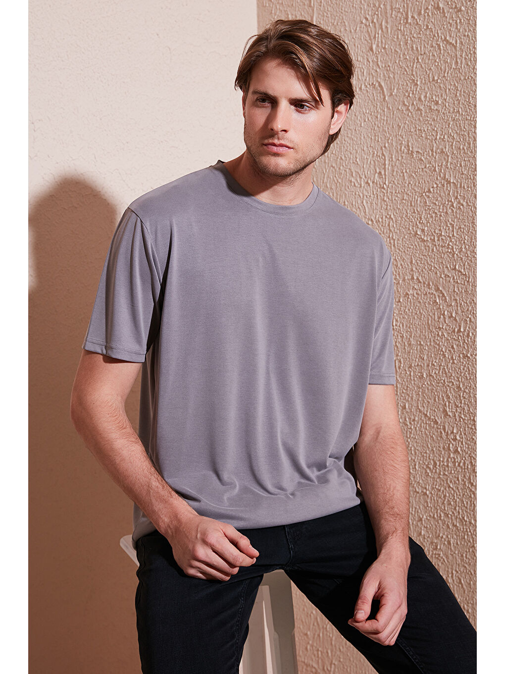 Kahverengi Regular Fit Bisiklet Yaka Basic Erkek Tişört 5902924