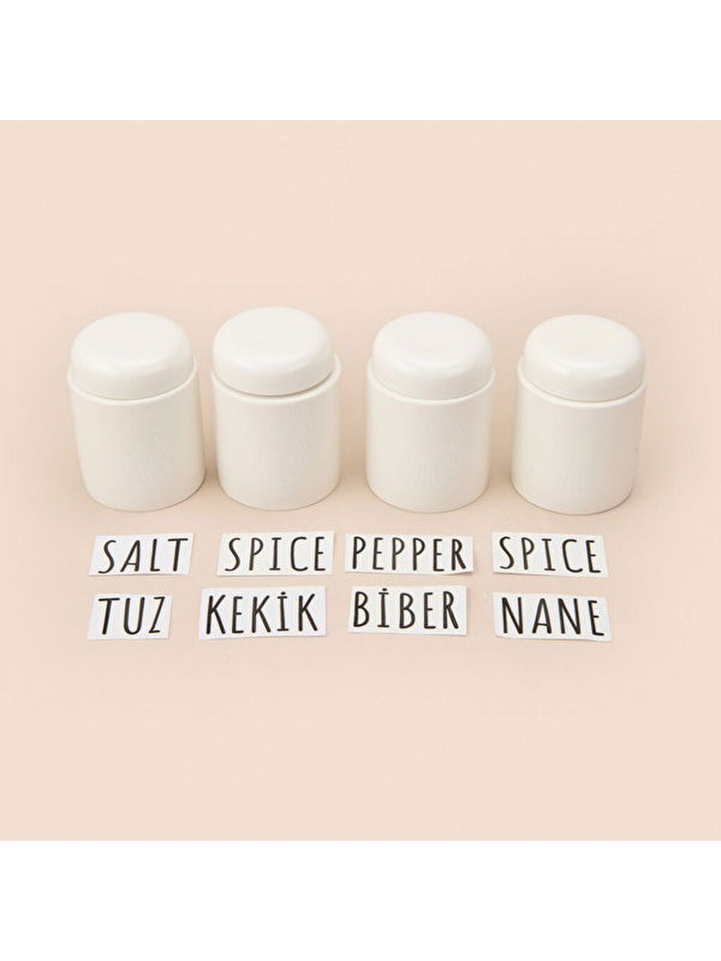 Karışık 4'lü Mini Porselen Baharatlık - Beyaz