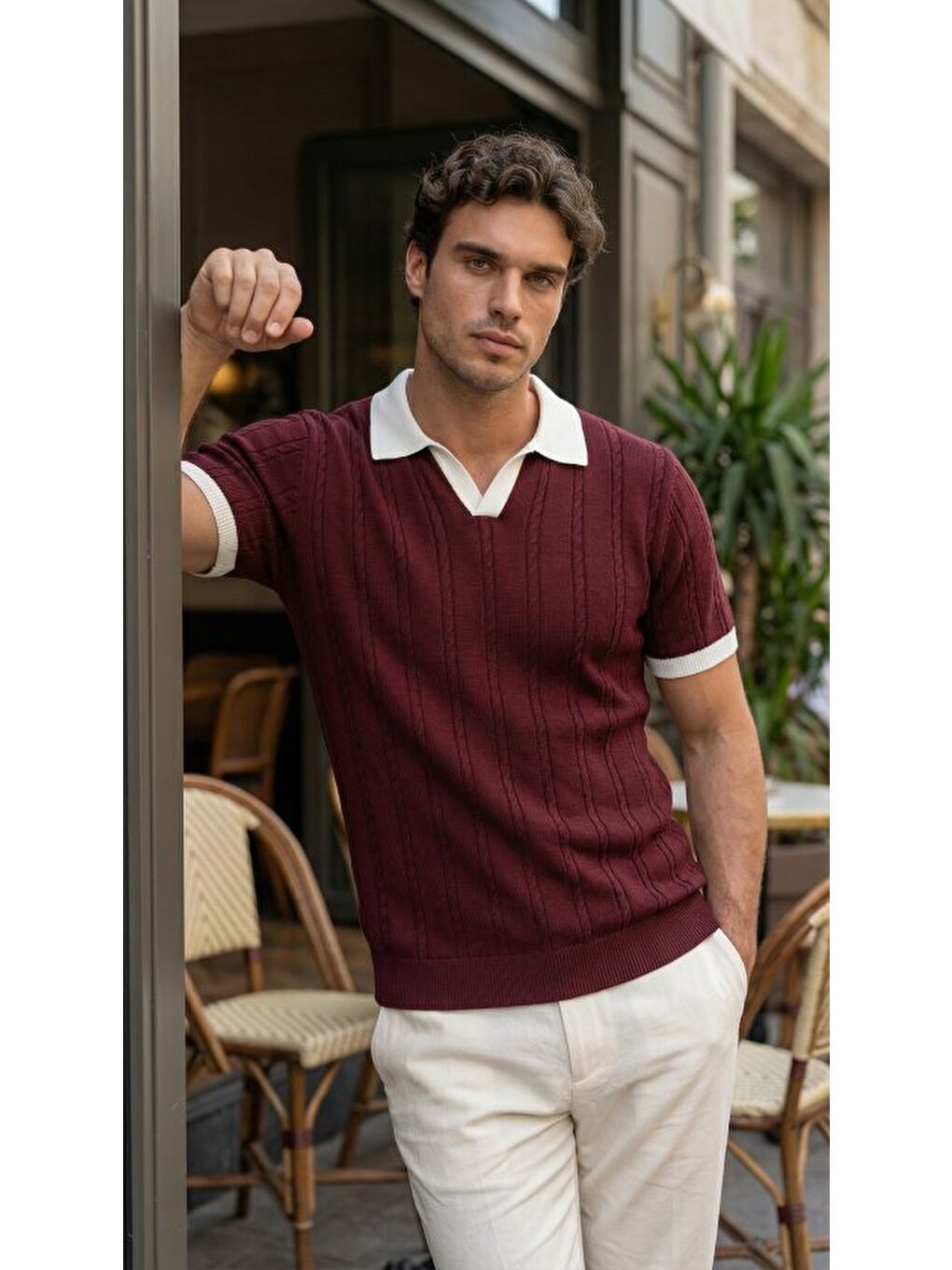 Sarı Erkek %100 Pamuk Polo Yaka Triko Tişört-3