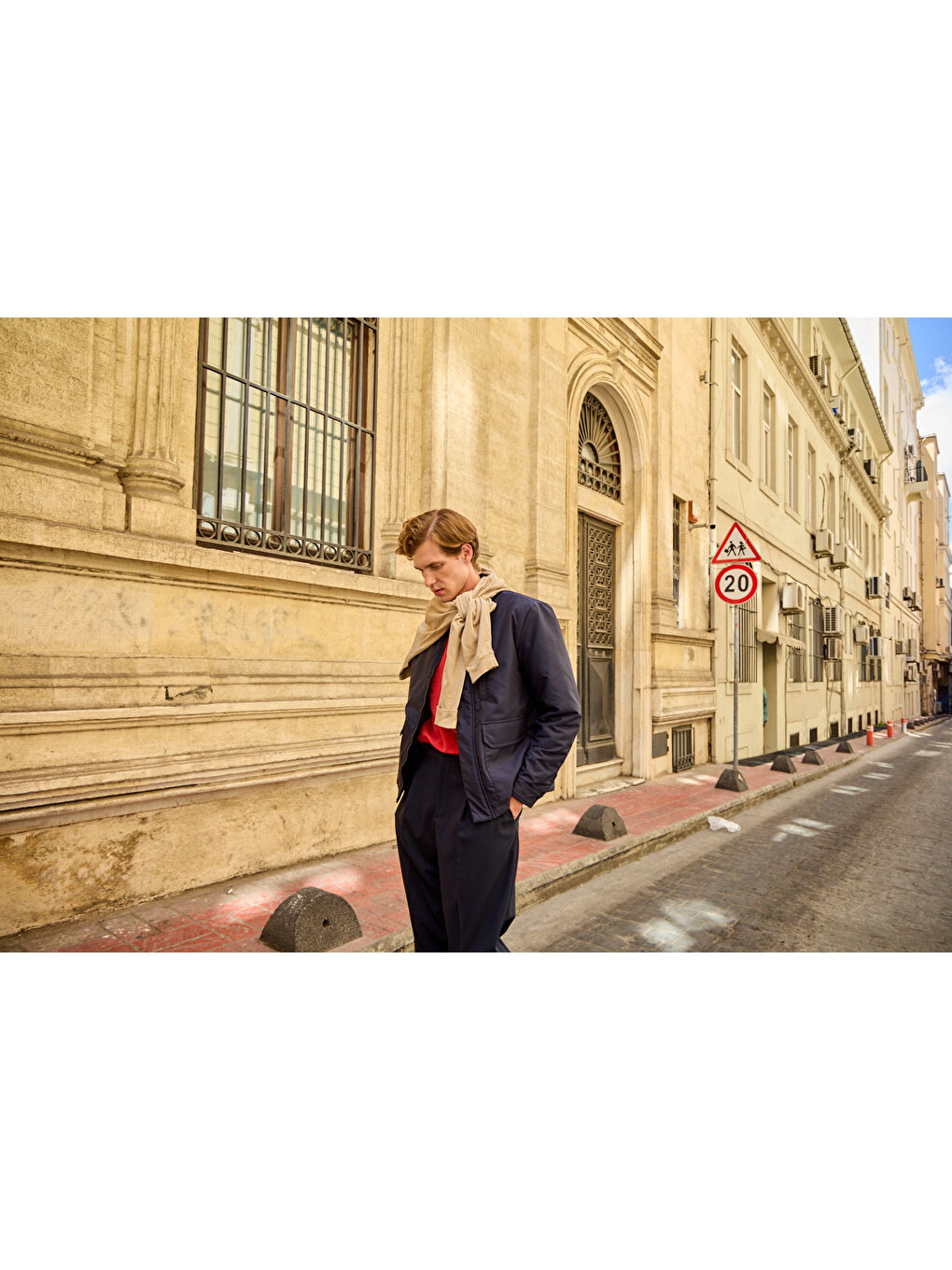 Erkek Kontrast Yakalı Mont Ceket Lacivert-3