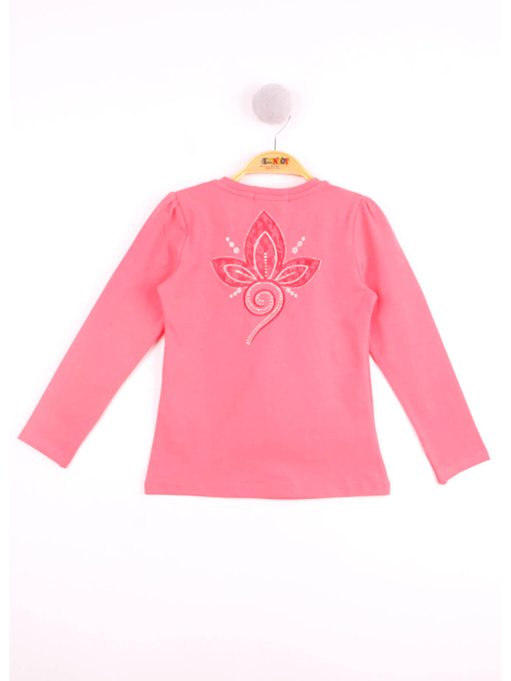 Kırmızı Kız Çocuk Göğsü Çiçek Nakışlı T-Shirt-1