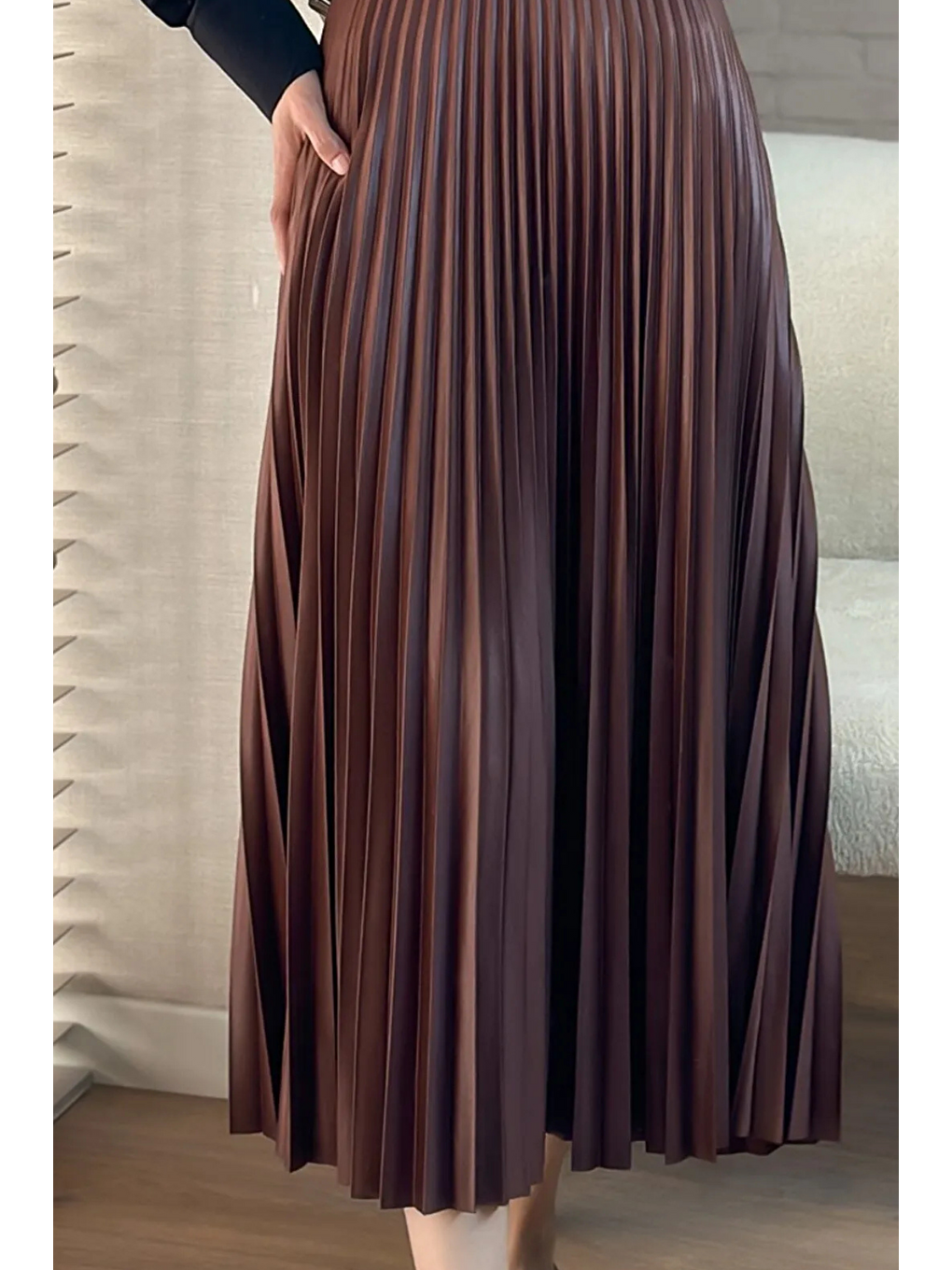 Kahverengi Kadın 3 Lü Paket Basic Pilise Bol Yazlık Uzun Etek-4