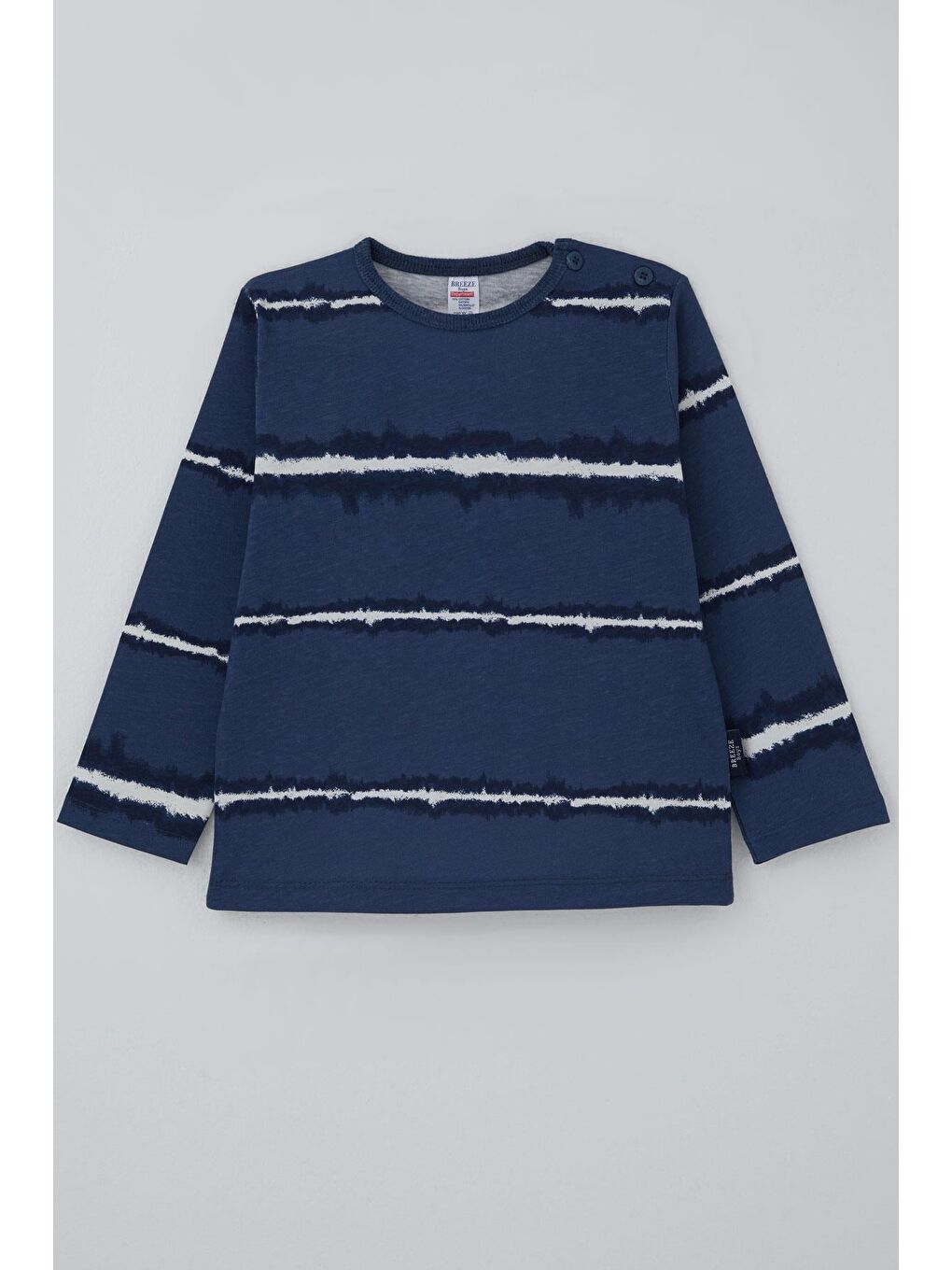 Erkek Bebek Uzun Kollu Tişört Patlı Batik Çizgi Desenli Lacivert (9 Ay-3 Yaş)