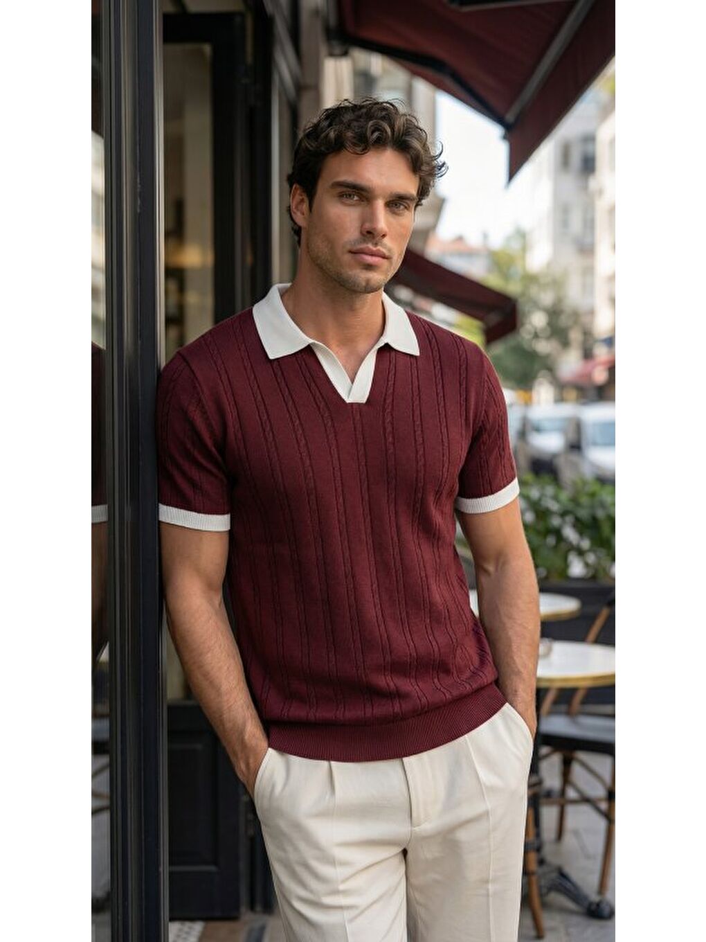 Sarı Erkek %100 Pamuk Polo Yaka Triko Tişört-4