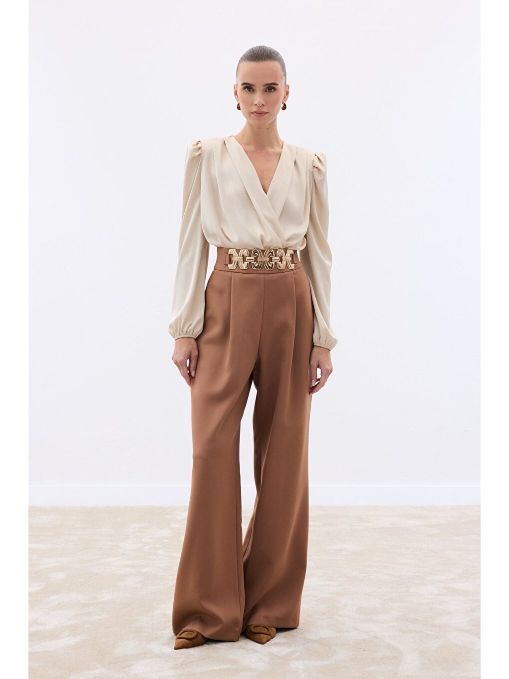 Kahverengi Kemerli Salaş Pantolon - Camel-1