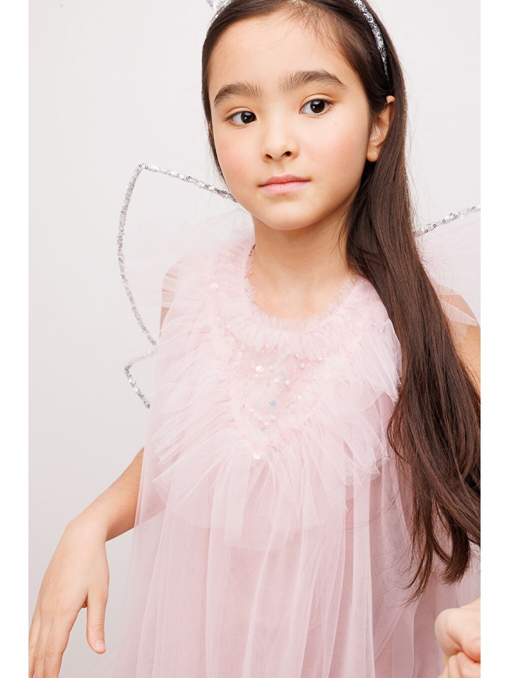 Pembe Pudra  Boncuk Detaylı Eteği Zikzaklı Kız Çocuk Elbise - Cherish-3