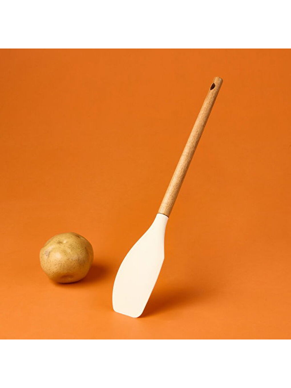 Ahşap Saplı Silikon Spatula - Krem / Kahverengi-1