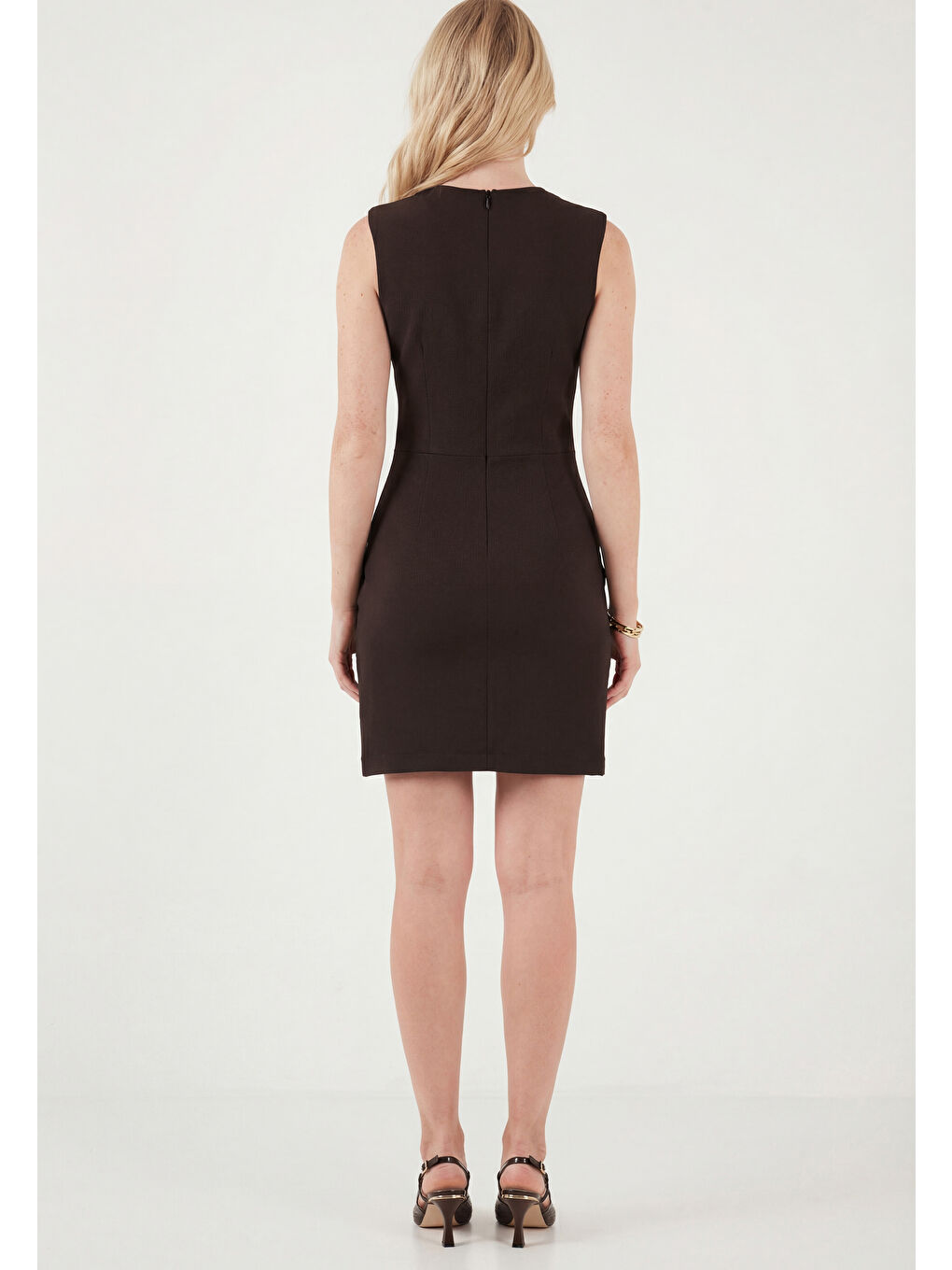 Kahverengi Bisiklet Yaka Mini Yırtmaç Detaylı Elbise 6525717-6