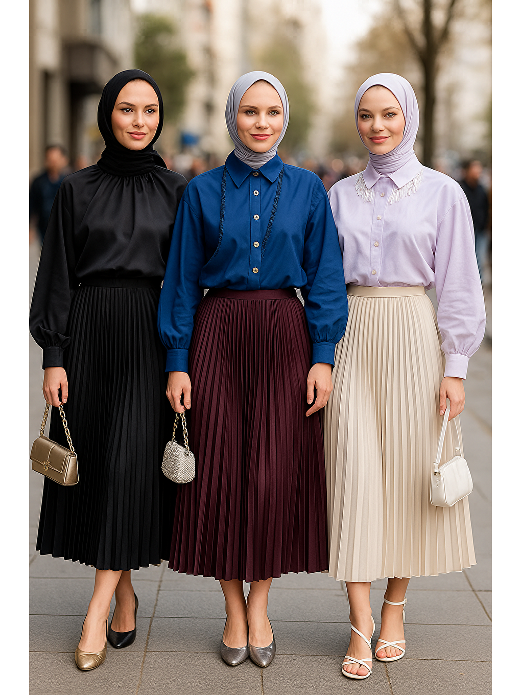 Siyah Kadın 3 Lü Paket Basic Pilise Bol Yazlık Uzun Etek