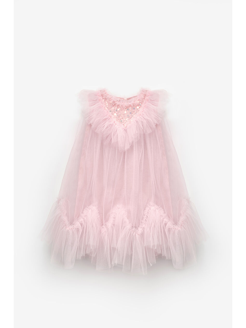 Pembe Pudra  Boncuk Detaylı Eteği Zikzaklı Kız Çocuk Elbise - Cherish-4