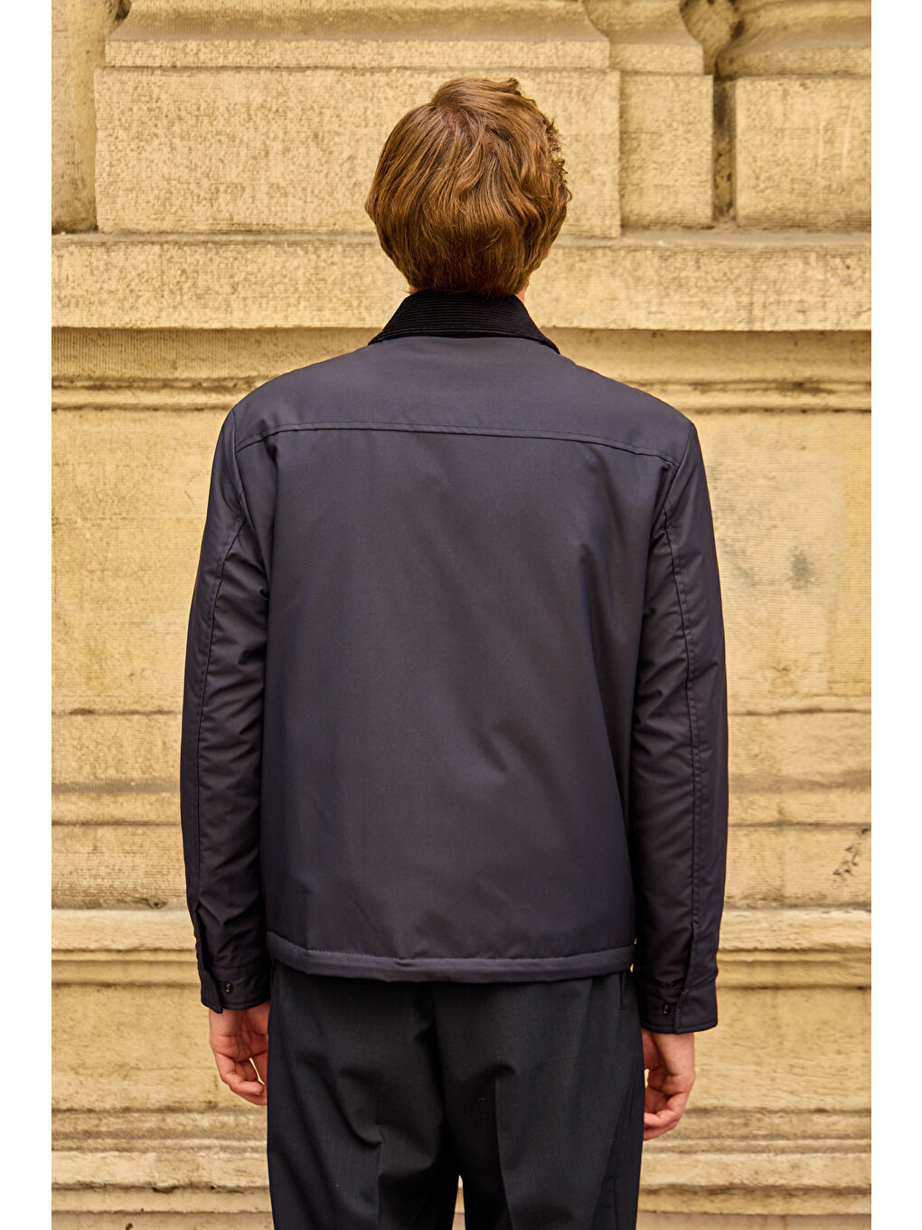 Erkek Kontrast Yakalı Mont Ceket Lacivert-5