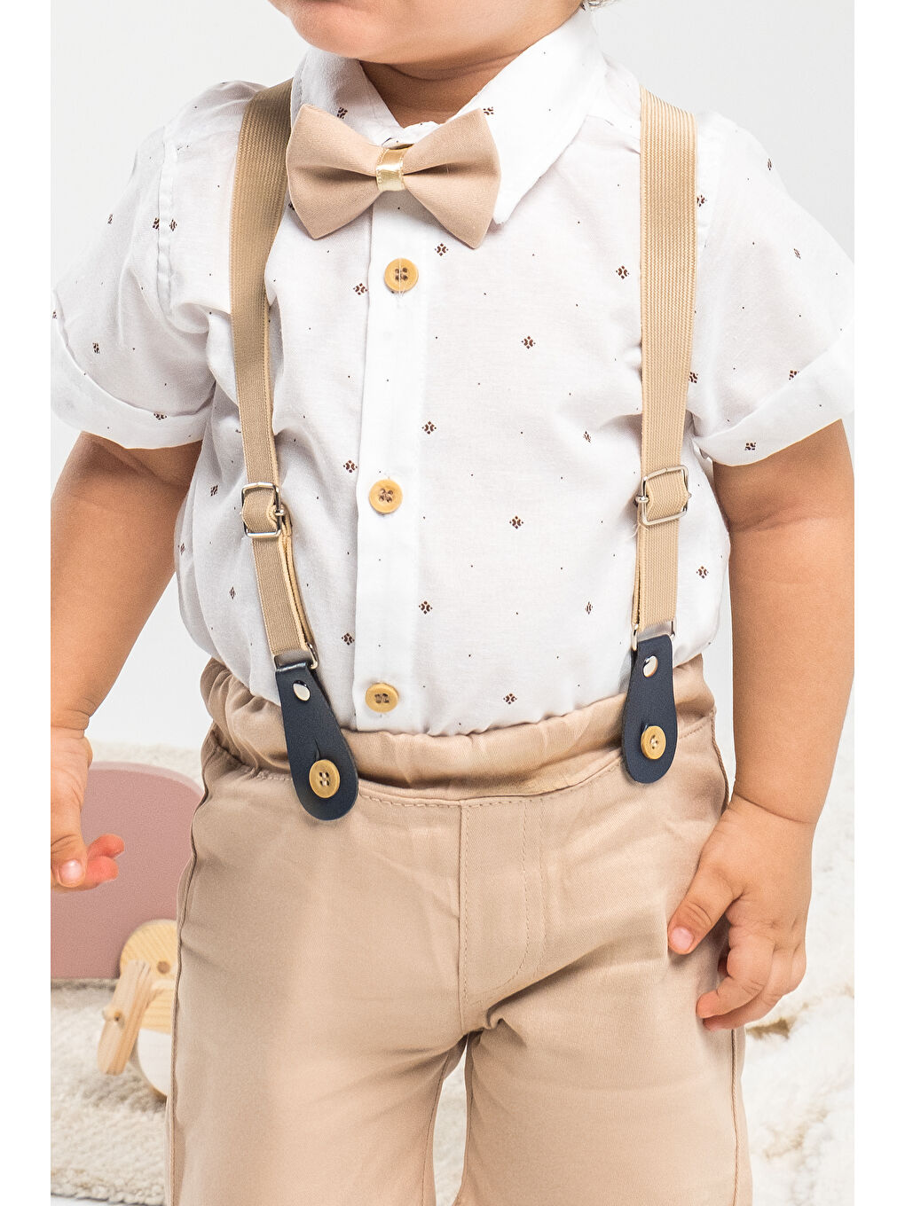 Kahverengi 4 Parça Yazlık Erkek Çocuk Gömlekli Slopetli Takım-1