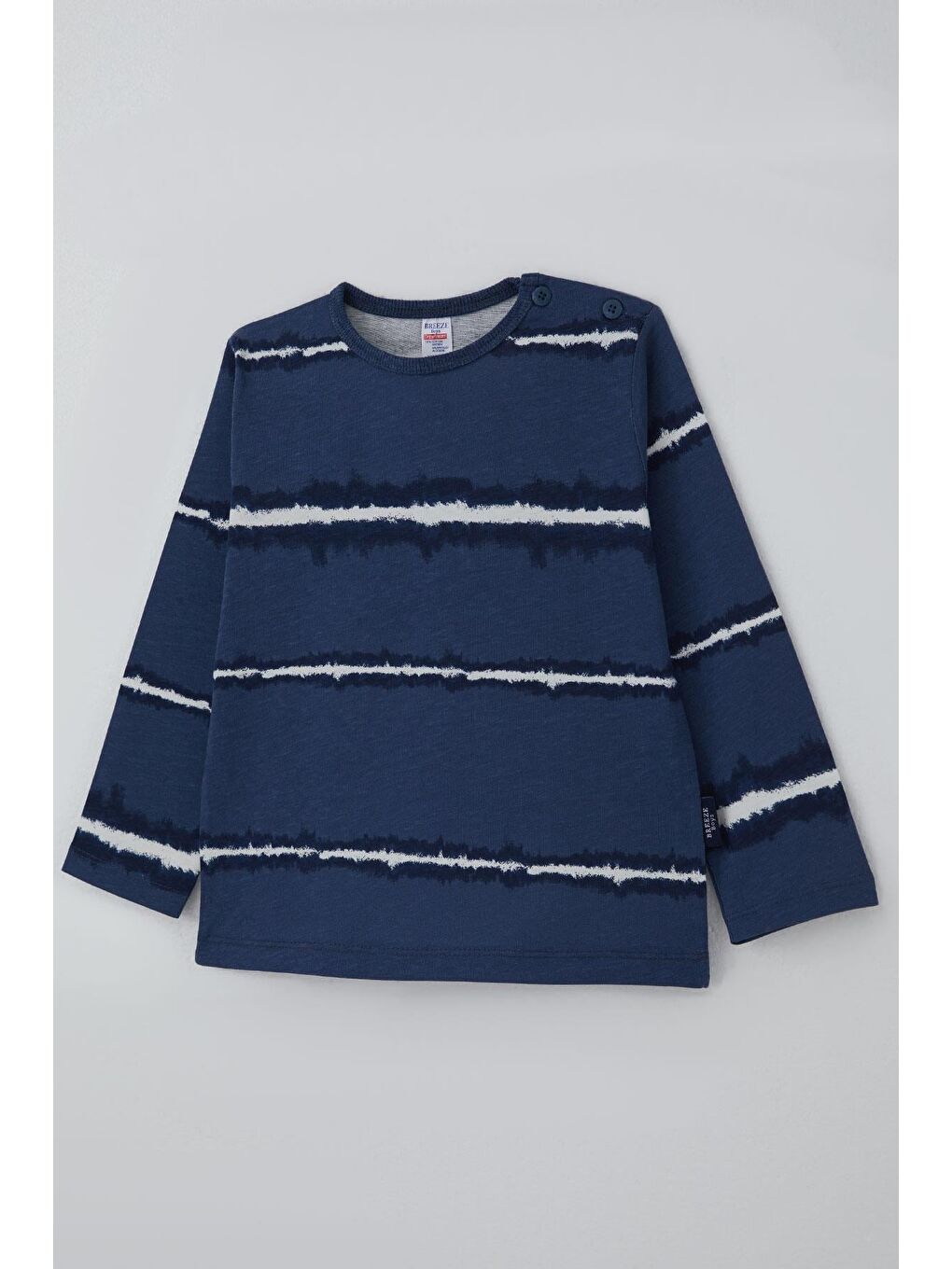 Erkek Bebek Uzun Kollu Tişört Patlı Batik Çizgi Desenli Lacivert (9 Ay-3 Yaş)-2