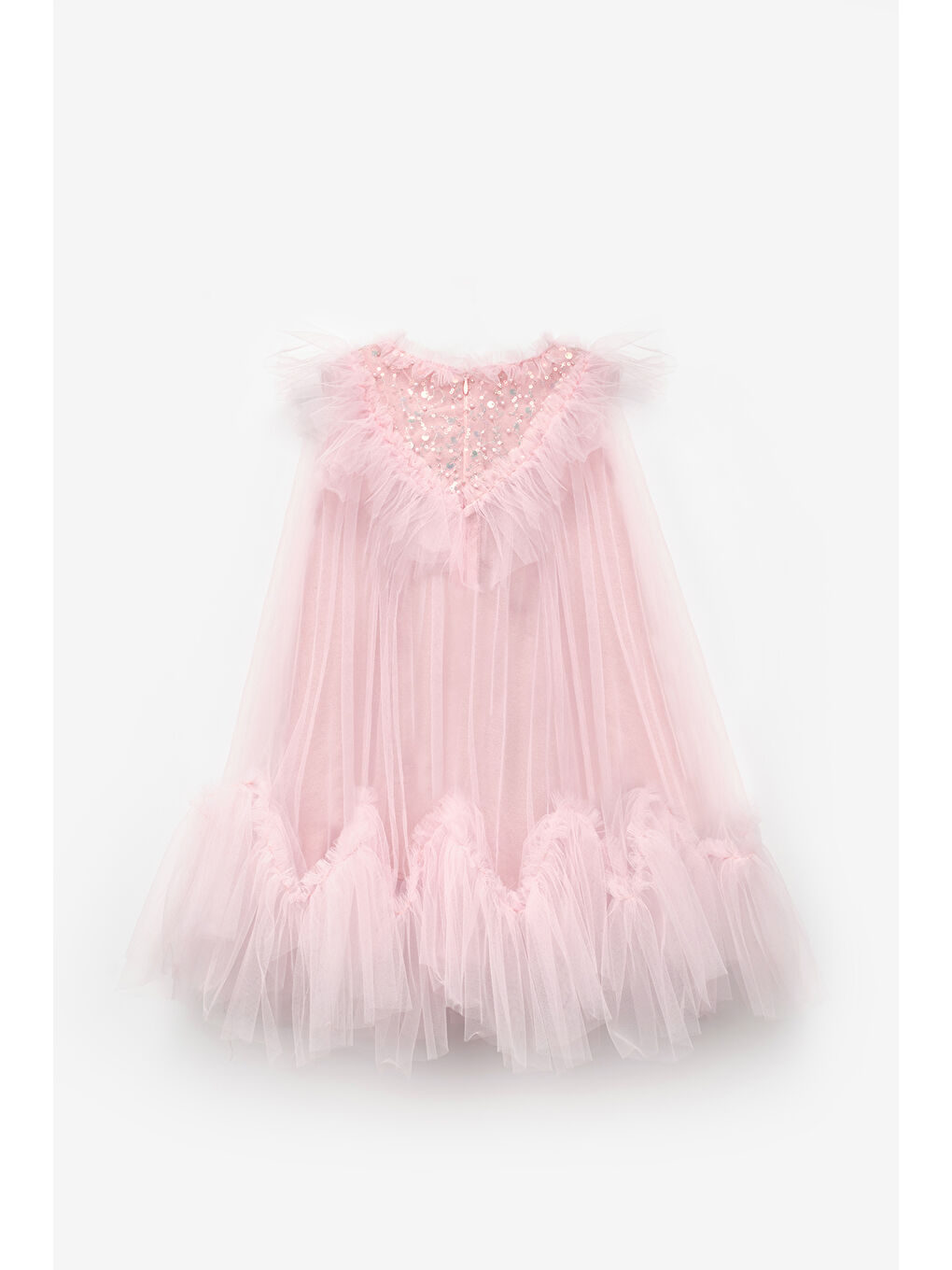 Pembe Pudra  Boncuk Detaylı Eteği Zikzaklı Kız Çocuk Elbise - Cherish-5