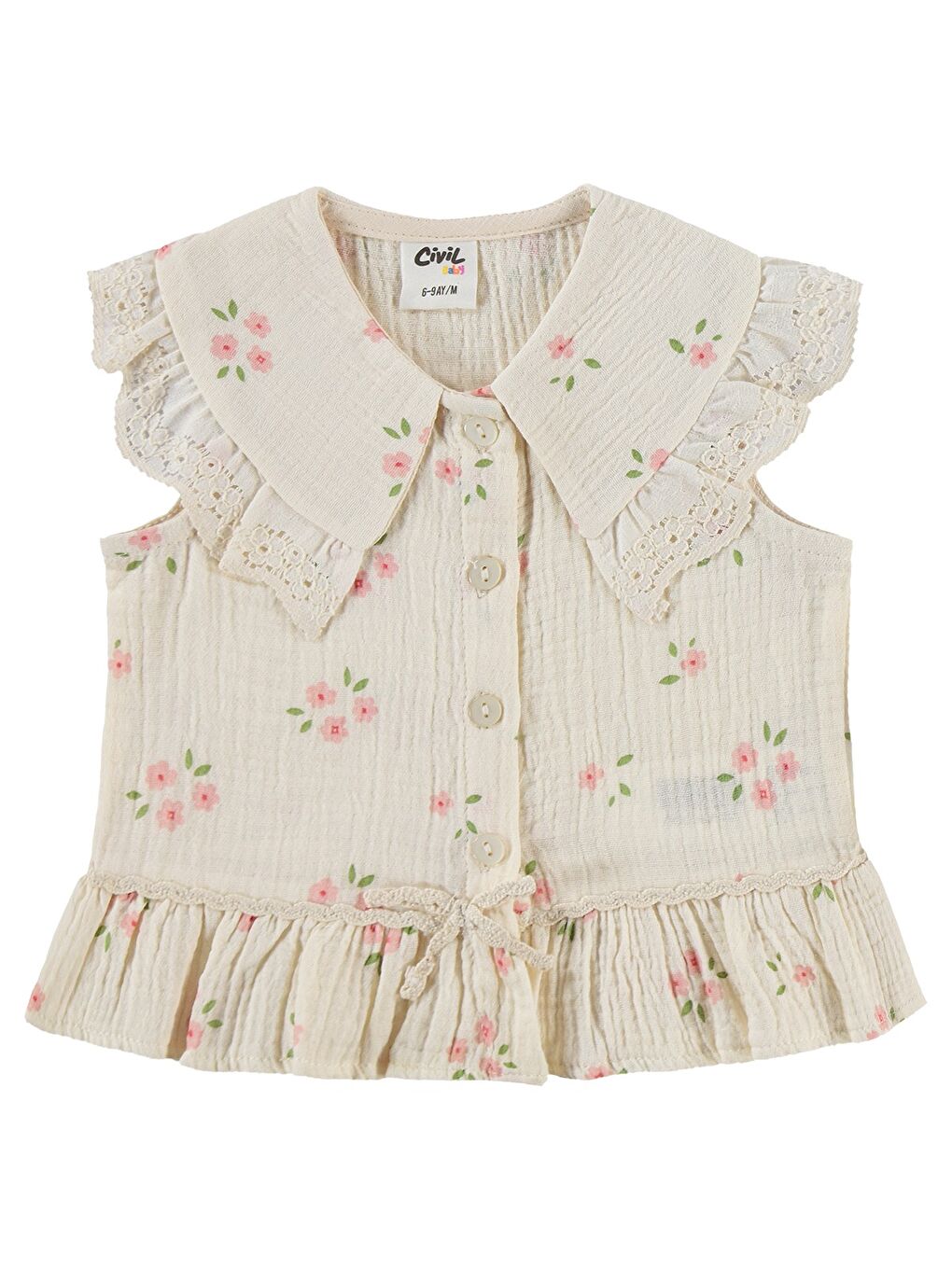 Ekru Baby Çiçek Baskılı Yakalı 6-18 Ay Takım - Bej-1