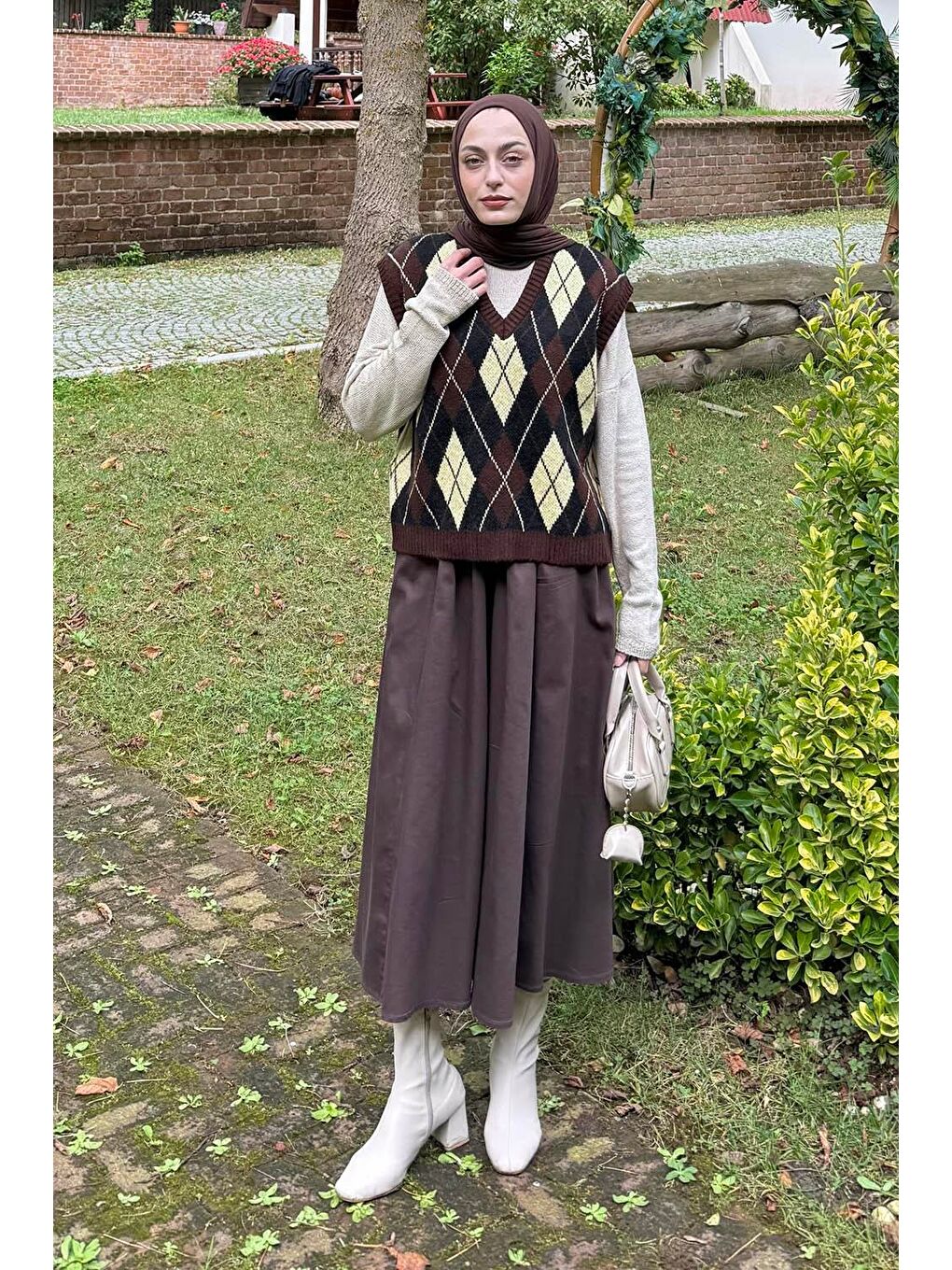 Baklava Desenli Süveter Acı Kahverengi